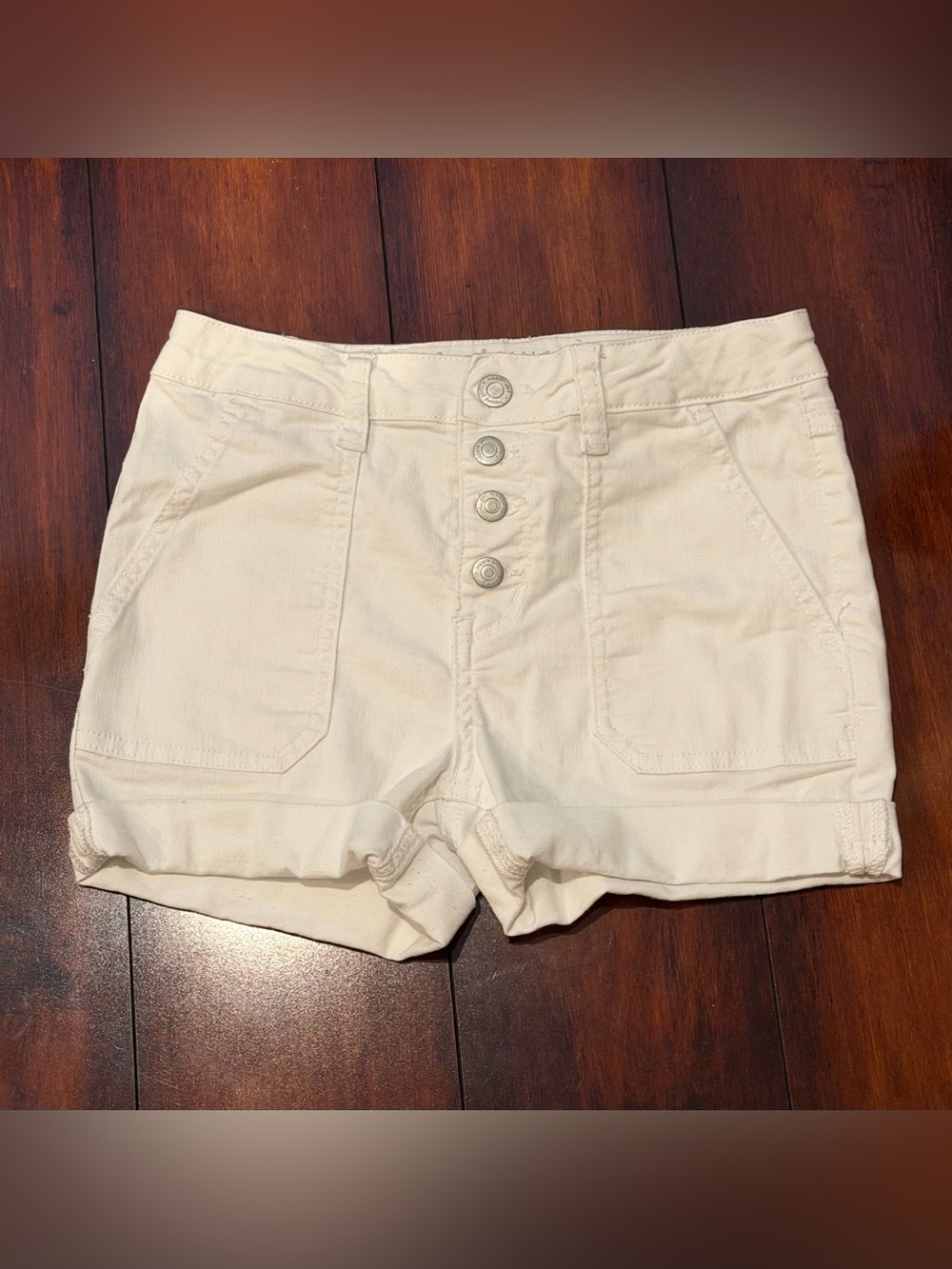 High-Rise White Button-Front Girls Shorts, Sz 12, EUC.
